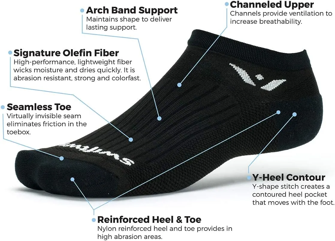 Swiftwick - PERFORMANCE No Show (3 Pairs) Running & Golf Socks, Cushioned No-Show