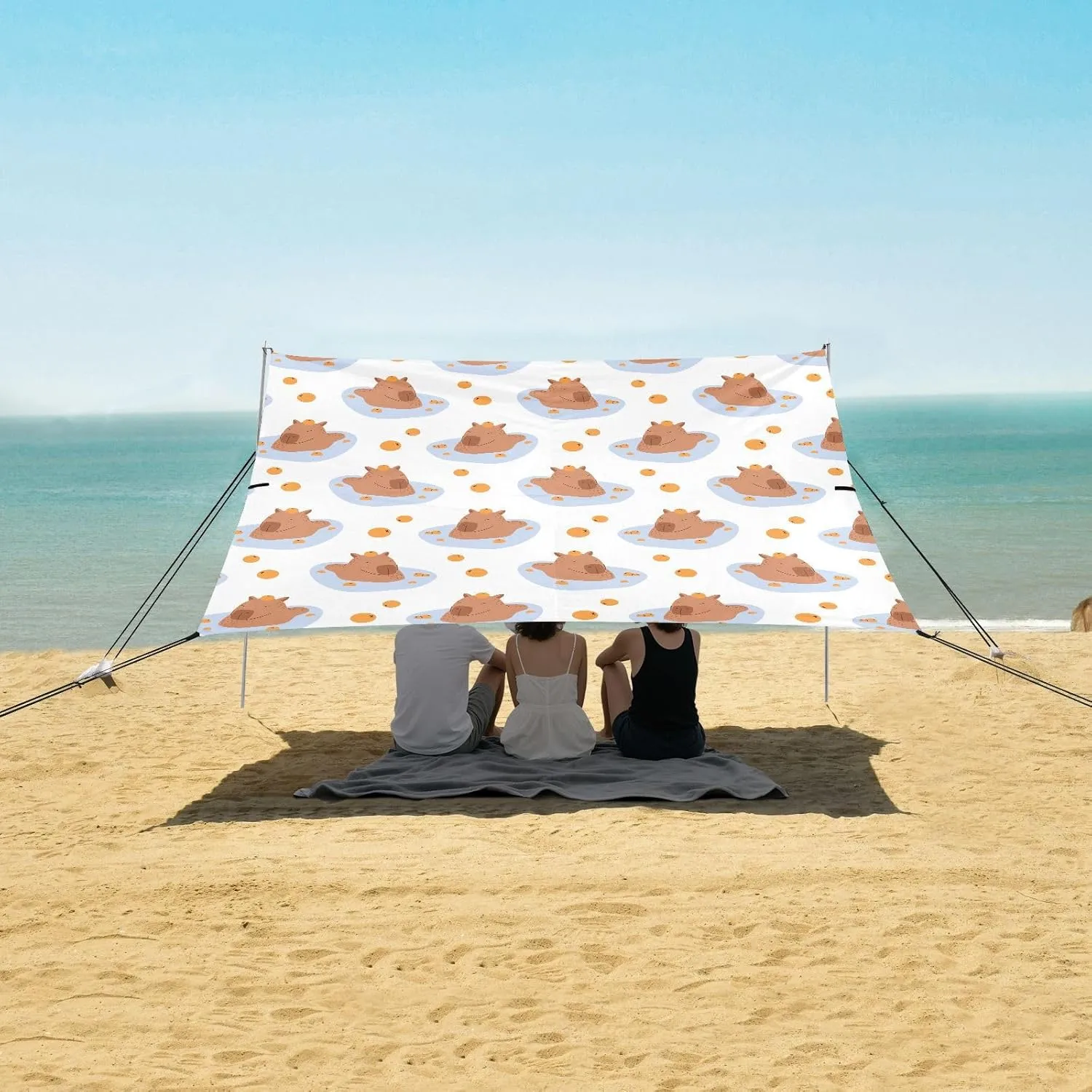 Swimming Capybaras Beach Camping Tent Sun Shelter for Whole Family, Orange Fruit Beach Shade Canopy with UPF50  UV Protection,Easy Set Up and Carry,Outdoor Shade for Trips, Fishing, Backyard Fun