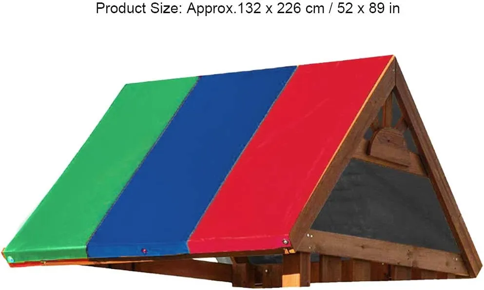 Swing Set Replacement Tarp, 52 x 89 in Multicolor Playground Roof, Multicolor Backyard Playset Canopy Replacement for Play Set Outdoor(Green   Gray   Blue)(Green Blue Red)