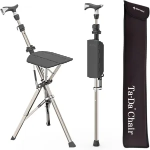 Ta-Da Chair Series 1 Pro, Portable Trekking Hiking Pole, Folding Walking Stick with Seat, Walking Cane with Chair, Foldable Chair, Lightweight Aluminum, Easy Carry and Storage, Anti-Slip