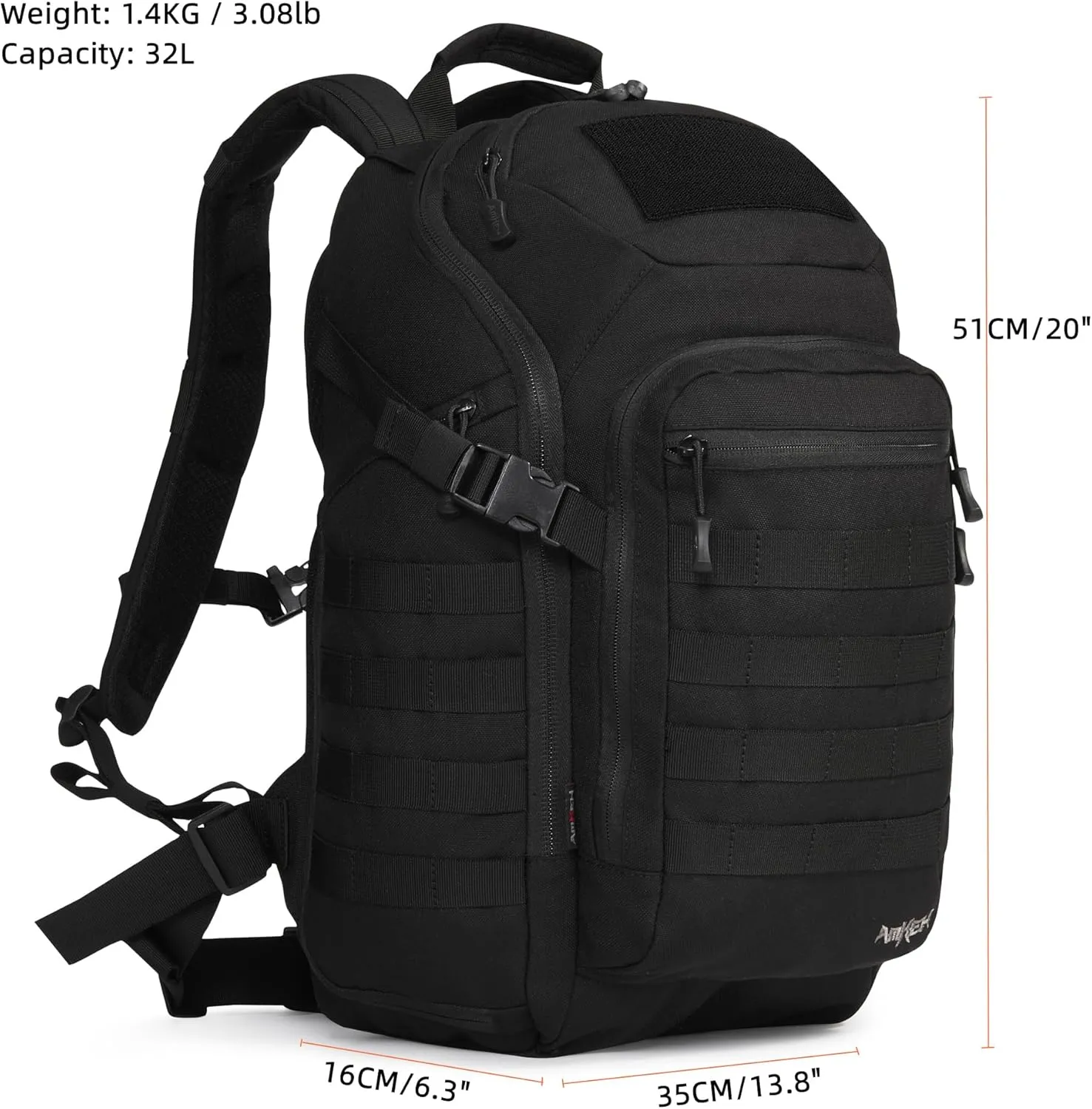 Tactical Backpack Military Army Molle Day Assault Pack Daypack Rucksack Survival Bugout Emergency Go Bag 32L (Black)