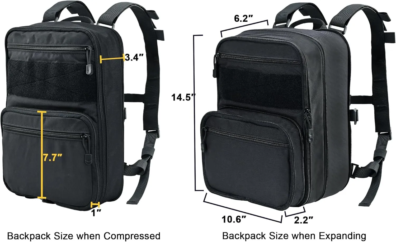 Tactical Expandable Flatpack, Chest Rig Backpack MOLLE Assault Pack Hydration Pack for PC Vest (Black)