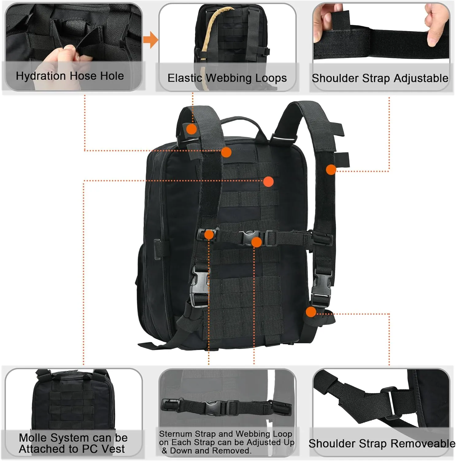 Tactical Expandable Flatpack, Chest Rig Backpack MOLLE Assault Pack Hydration Pack for PC Vest (Black)