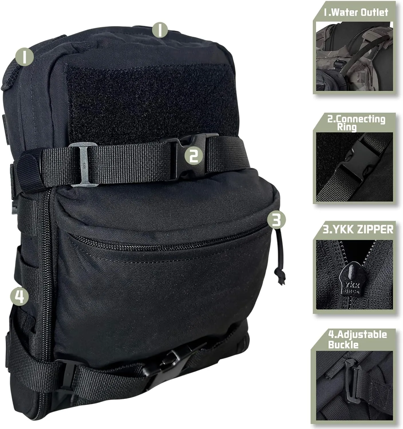 Tactical Hydration Backpack for 2L Hydration Bladder, Lightweight Hydration Backpack MOLLE Water Carrier for 2L Hydration Bladder Reservoir Pack for Hiking Biking Running Climbing