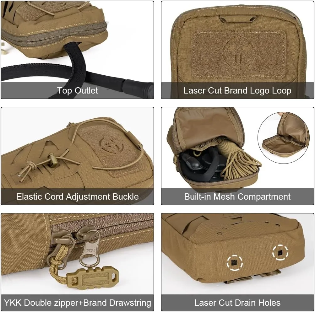Tactical Hydration Pouch with Inner Bladder for 1L Water Bag Laser Cut MOLLE Hydration Pouch for Hiking Biking Running and Climbin 500D Nylon