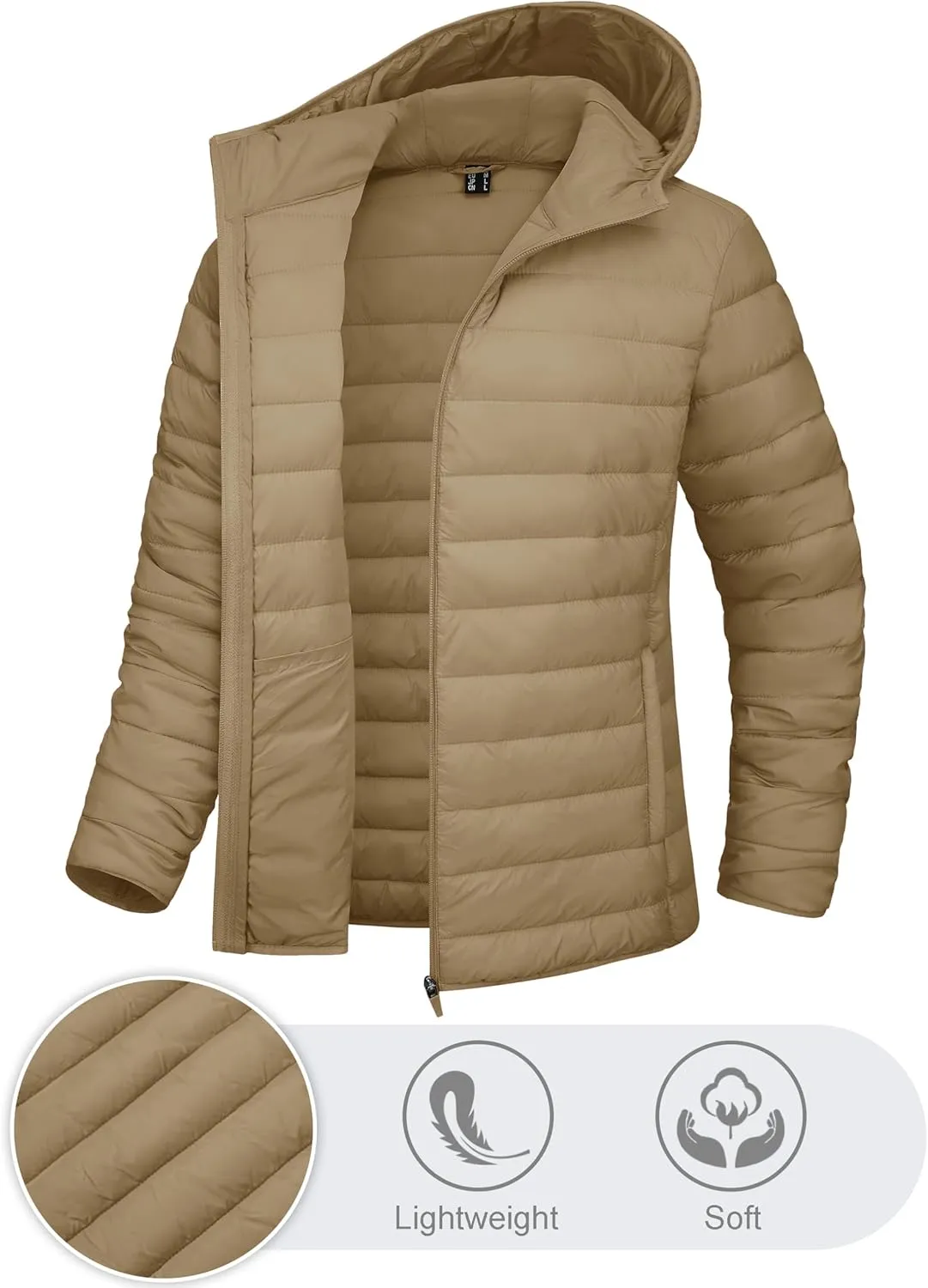 TACVASEN Women's Lightweight Puffer Jacket with Hood Pockets Quilted Padded Full-zip Winter Coat