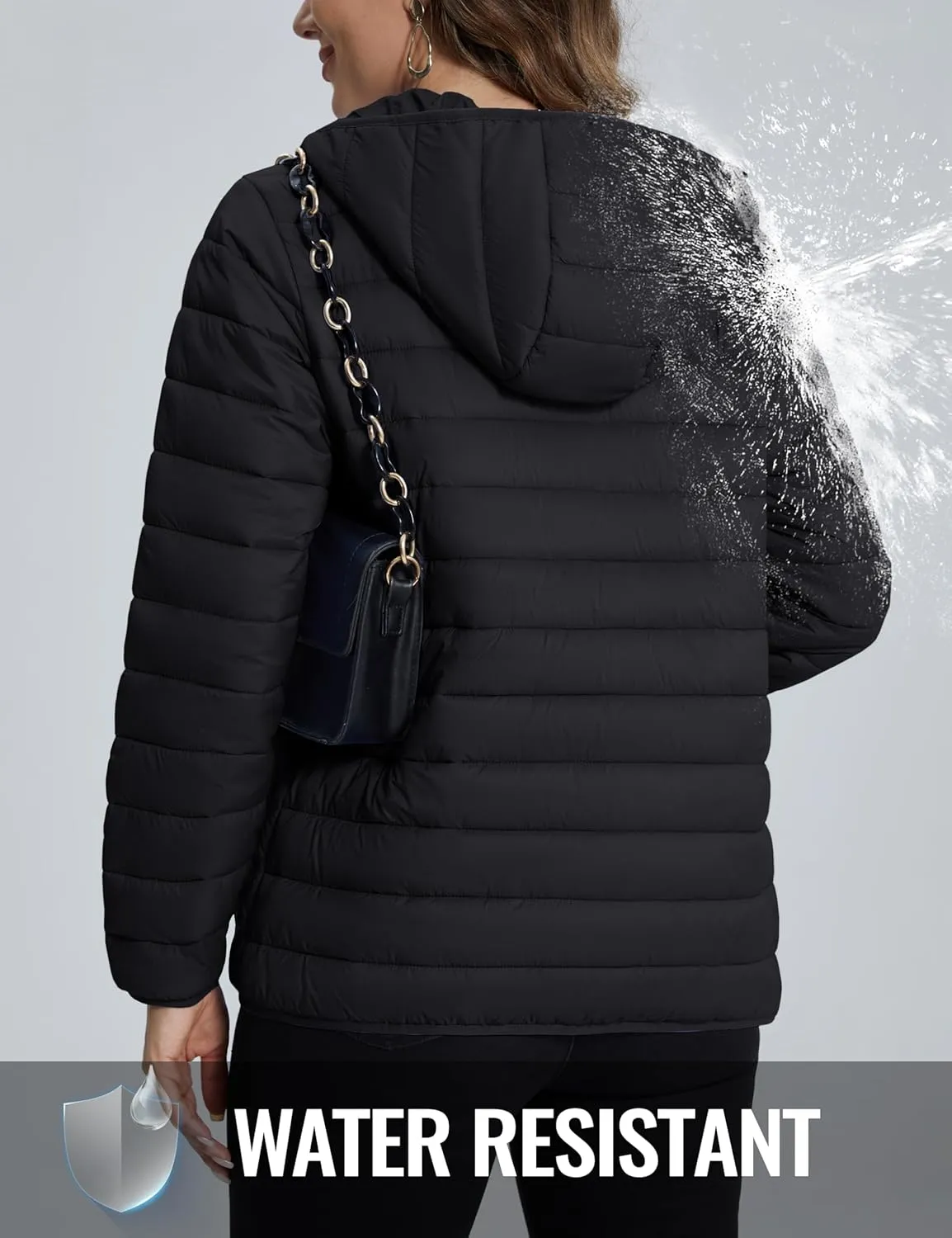 TACVASEN Women's Lightweight Puffer Jacket with Hood Pockets Quilted Padded Full-zip Winter Coat