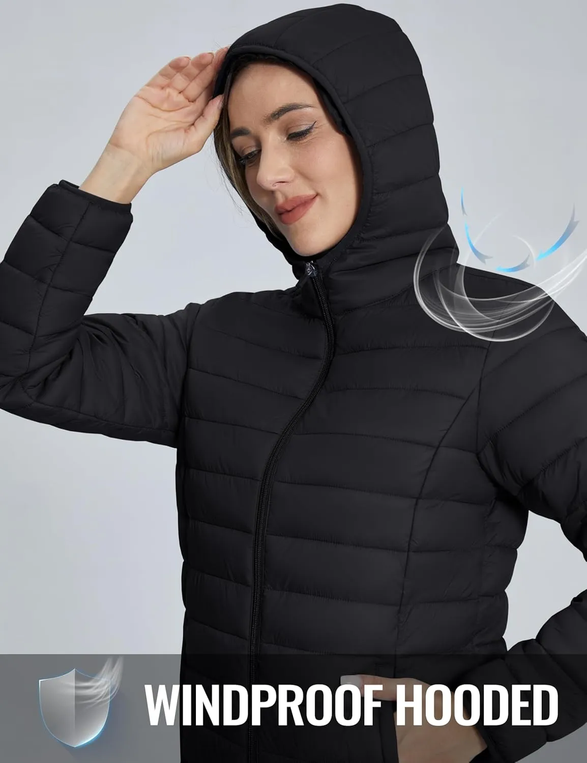 TACVASEN Women's Lightweight Puffer Jacket with Hood Pockets Quilted Padded Full-zip Winter Coat