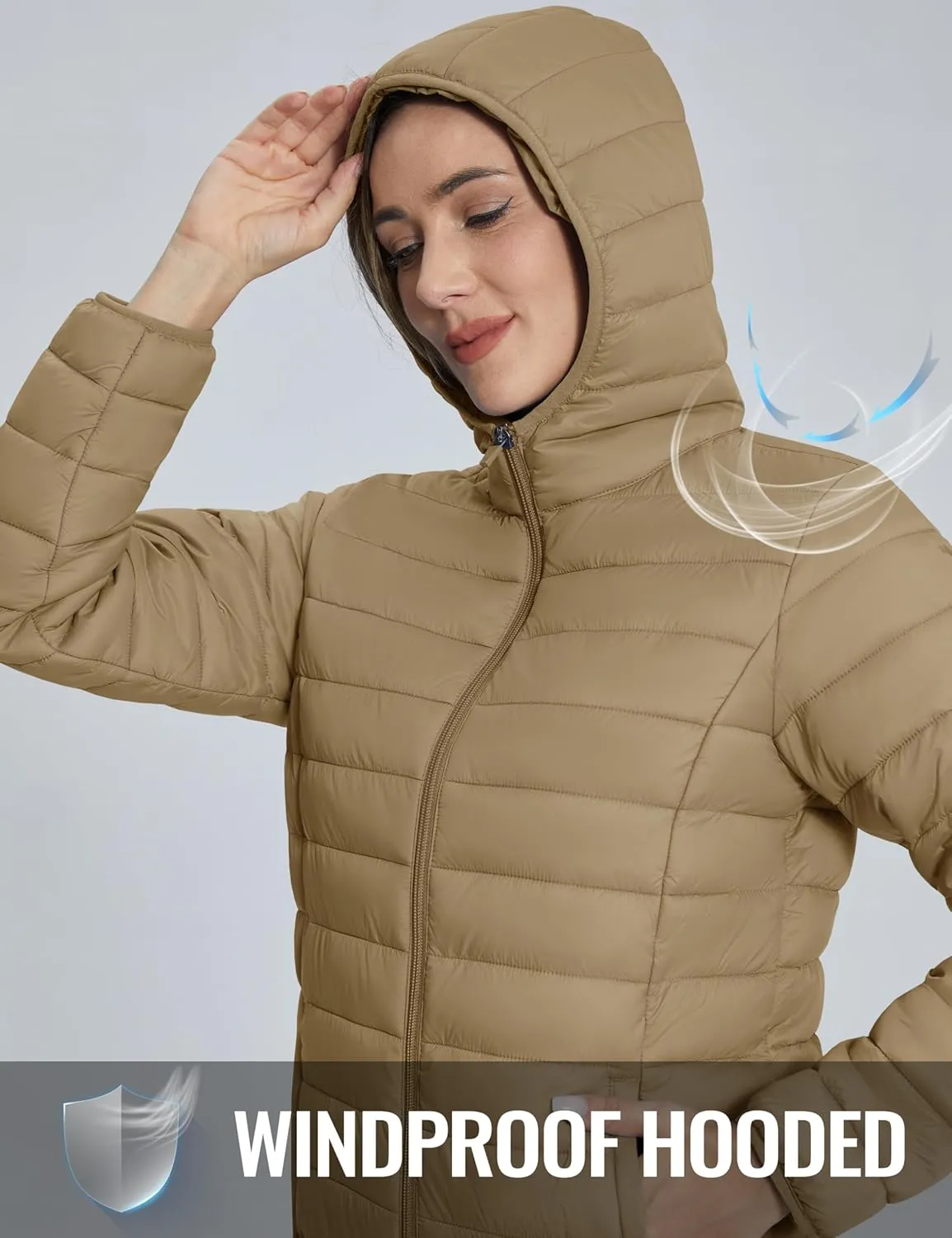 TACVASEN Women's Lightweight Puffer Jacket with Hood Pockets Quilted Padded Full-zip Winter Coat