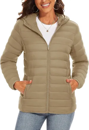 TACVASEN Women's Lightweight Puffer Jacket with Hood Pockets Quilted Padded Full-zip Winter Coat