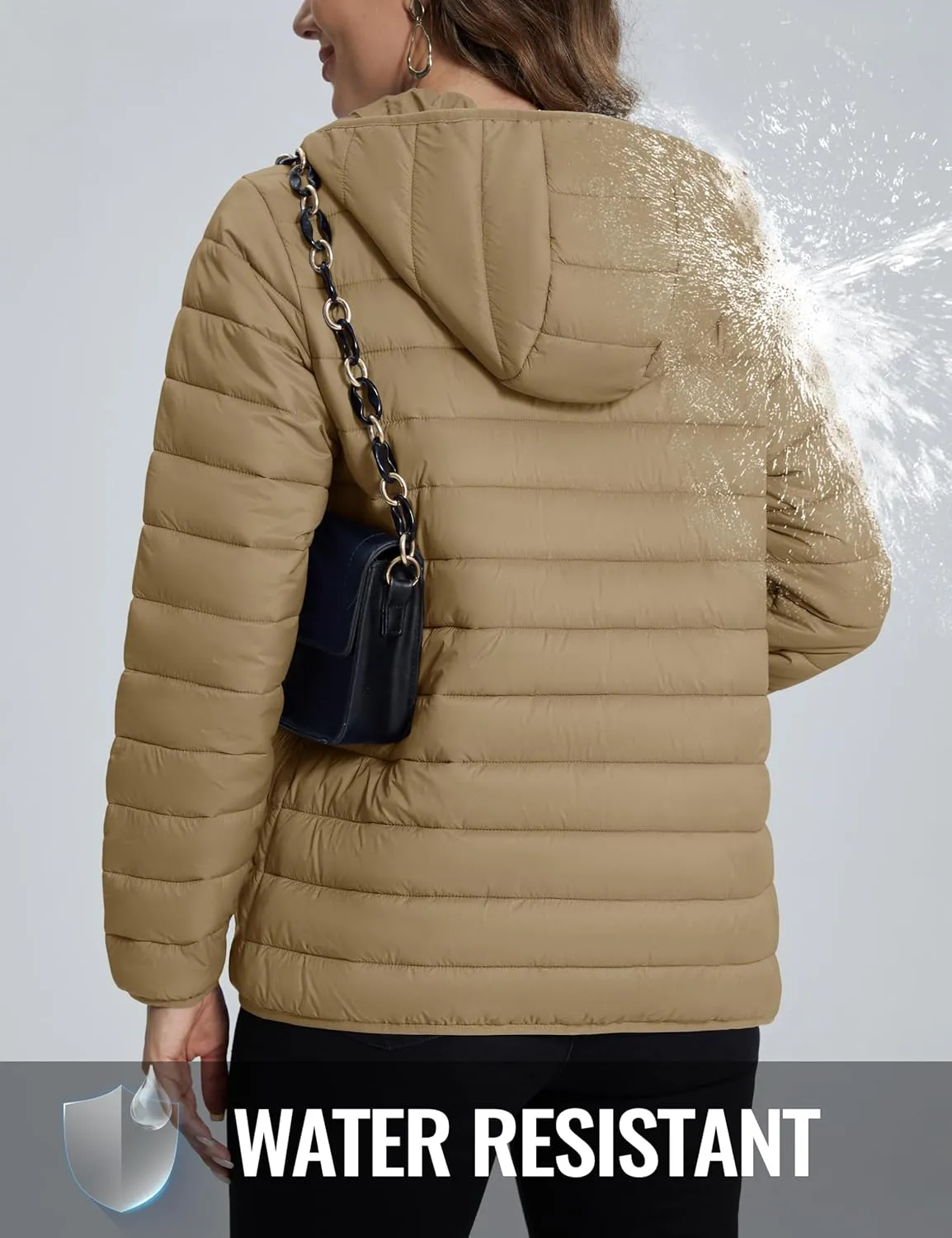 TACVASEN Women's Lightweight Puffer Jacket with Hood Pockets Quilted Padded Full-zip Winter Coat