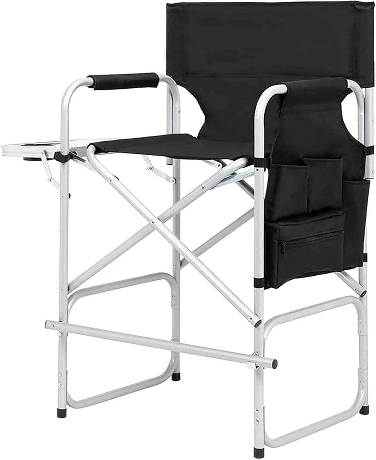 Tall Directors Chair, 41'' Portable Makeup Artist Chair with Side Table, Tall Folding Chair for Camping, Home Patio, Golf Course, Cup Holder and Storage Bag, Weight Capacity 400LBS