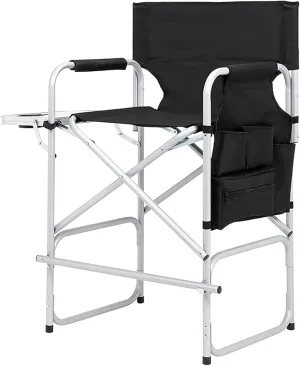 Tall Directors Chair, 41'' Portable Makeup Artist Chair with Side Table, Tall Folding Chair for Camping, Home Patio, Golf Course, Cup Holder and Storage Bag, Weight Capacity 400LBS