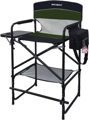 Tall Folding Director Chair 30.7" Seat Height Foldable Bar Stool for Makeup Artist Face Painting with Side Table Carry Bag and Cosmetic Bag Supports 350LBS