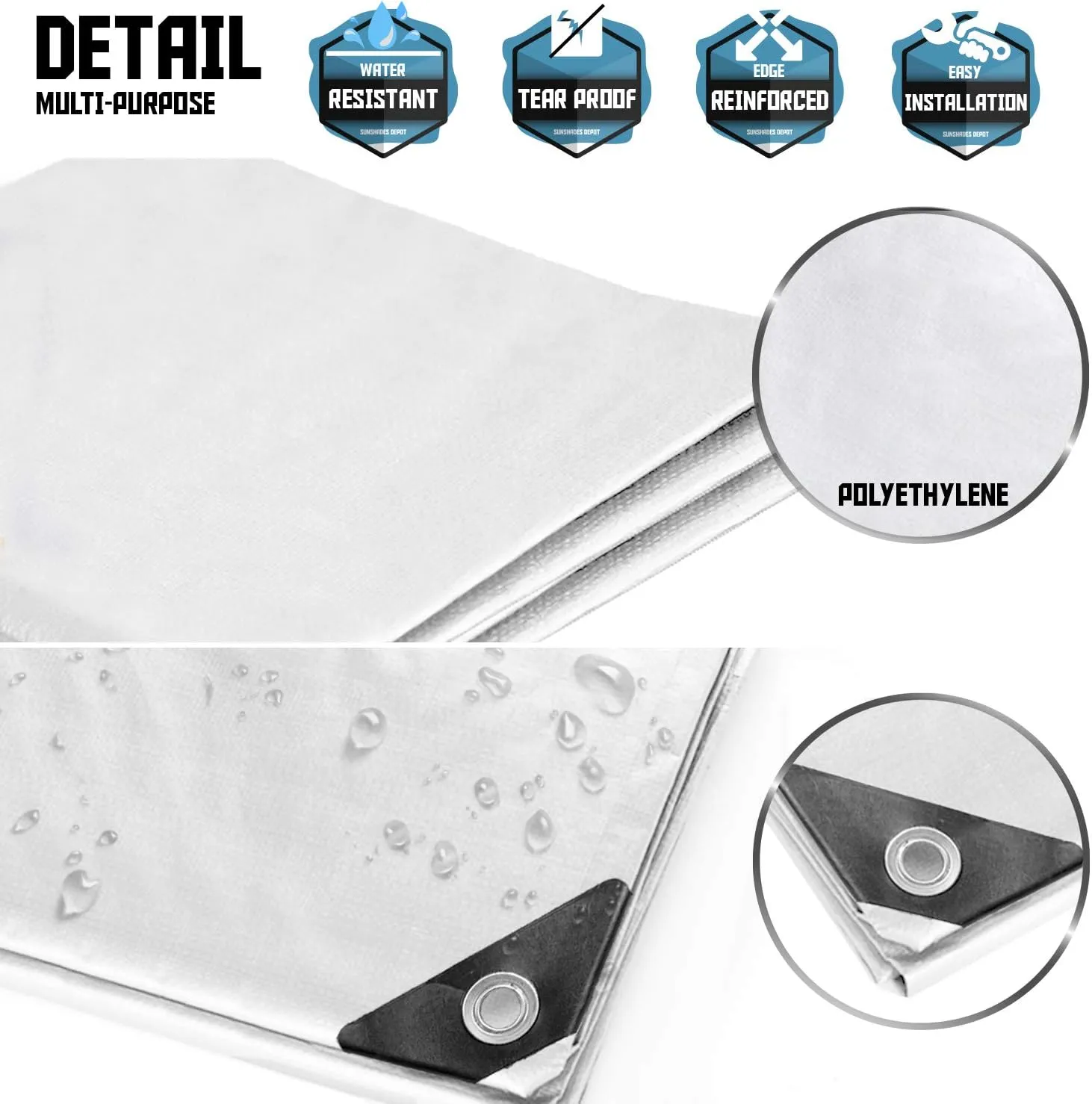 TANG Sunshades Depot White 10 Mil 8x10 ' Feet General Multi-Purpose Waterproof Multi Purpose Waterproof Poly Tarp Cover Tent Shelter Boat RV Pool Camping Tarpaulin