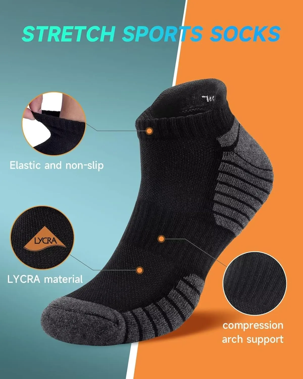 TANSTC Mens Socks,6 Pairs Anti-Blister Cushioned Breathable Cotton Athletic Ankle Running Sports Sock