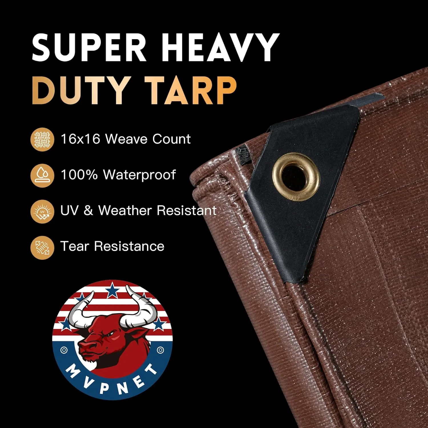 Tarp 20x30 ft Super Heavy Duty 16mil 100% Waterproof,Uv Resistant,High Durability Multipurpose Brown Tarp Suitable for Courtyards, Cars, Camping, Gardens, Pet Nests -by MVPNET