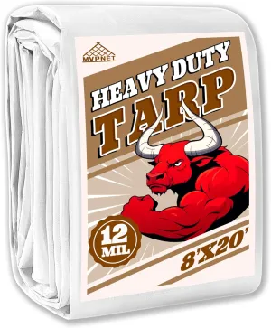 Tarp 8x20 ft Heavy Duty 12mil 100% Waterproof High Durability Multipurpose,Uv Resistant,White Tarp Suitable for Swimming Pools, Boats, Camping, Courtyards, Etc -by MVPNET