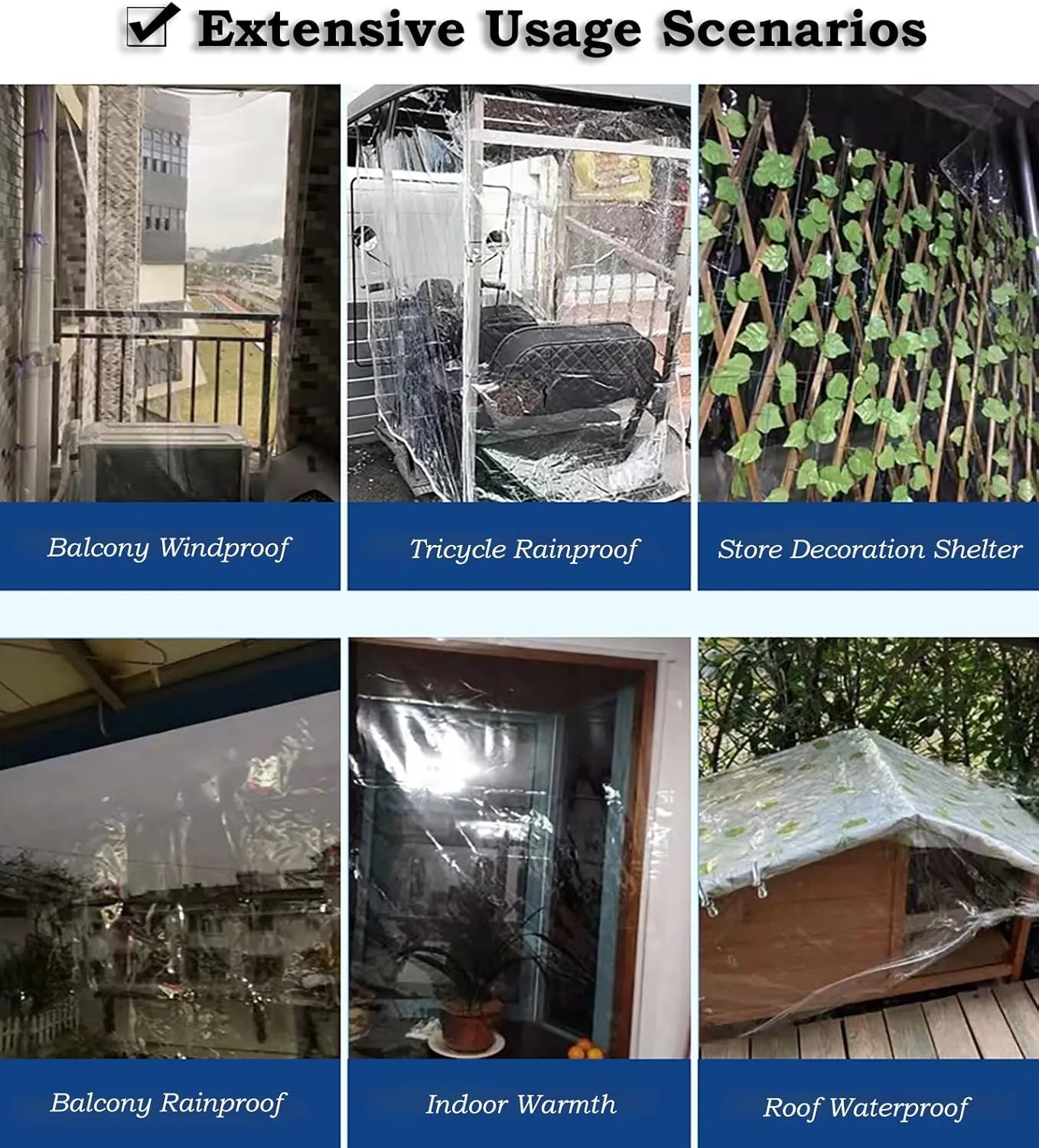 Tarp Clear Lightweight Poly Tarp, 3ft / 5ft / 6ft / 10ft Custom Made Weatherproof Tarpaulin, for Furniture Protection Seedling Cover Rainproof Kennel (Size : 1.5MX1.5M (4.9FTX4.9FT))