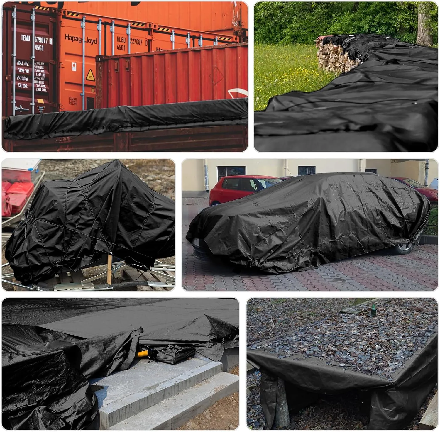 Tarp Heay Duty Waterproof 8x10ft,Black Tarp Plastic Tarp Cover Poly Tarpaulin for Outdoor Cover,Emergency Rain,Roof, Pool, Boat,Camping - Multipurpose with 11Mil Thickness