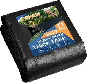 Tarp Heay Duty Waterproof 8x10ft,Black Tarp Plastic Tarp Cover Poly Tarpaulin for Outdoor Cover,Emergency Rain,Roof, Pool, Boat,Camping - Multipurpose with 11Mil Thickness