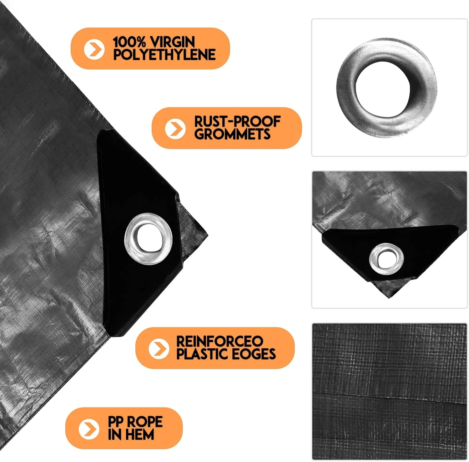 Tarp Heay Duty Waterproof 8x10ft,Black Tarp Plastic Tarp Cover Poly Tarpaulin for Outdoor Cover,Emergency Rain,Roof, Pool, Boat,Camping - Multipurpose with 11Mil Thickness