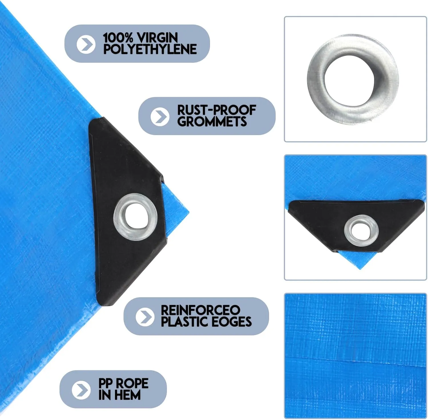 Tarp Heay Duty Waterproof 8x14ft,Blue Tarp Plastic Tarp Poly Tarpaulin Cover for Outdoor,Emergency Rain,Roof, Pool, Boat,Camping - Multipurpose with 11Mil Thickness