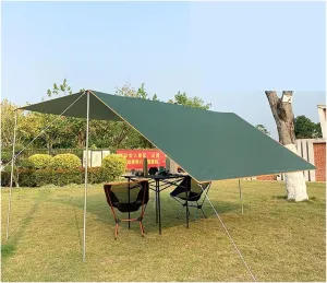 Tarp with Support Pole Rope Peg Waterproof Awning Tent Shade Garden Sunshade Outdoor Camping Sun Shelter for Outdoors, Picnic(Green,3x5m Iron Pole)