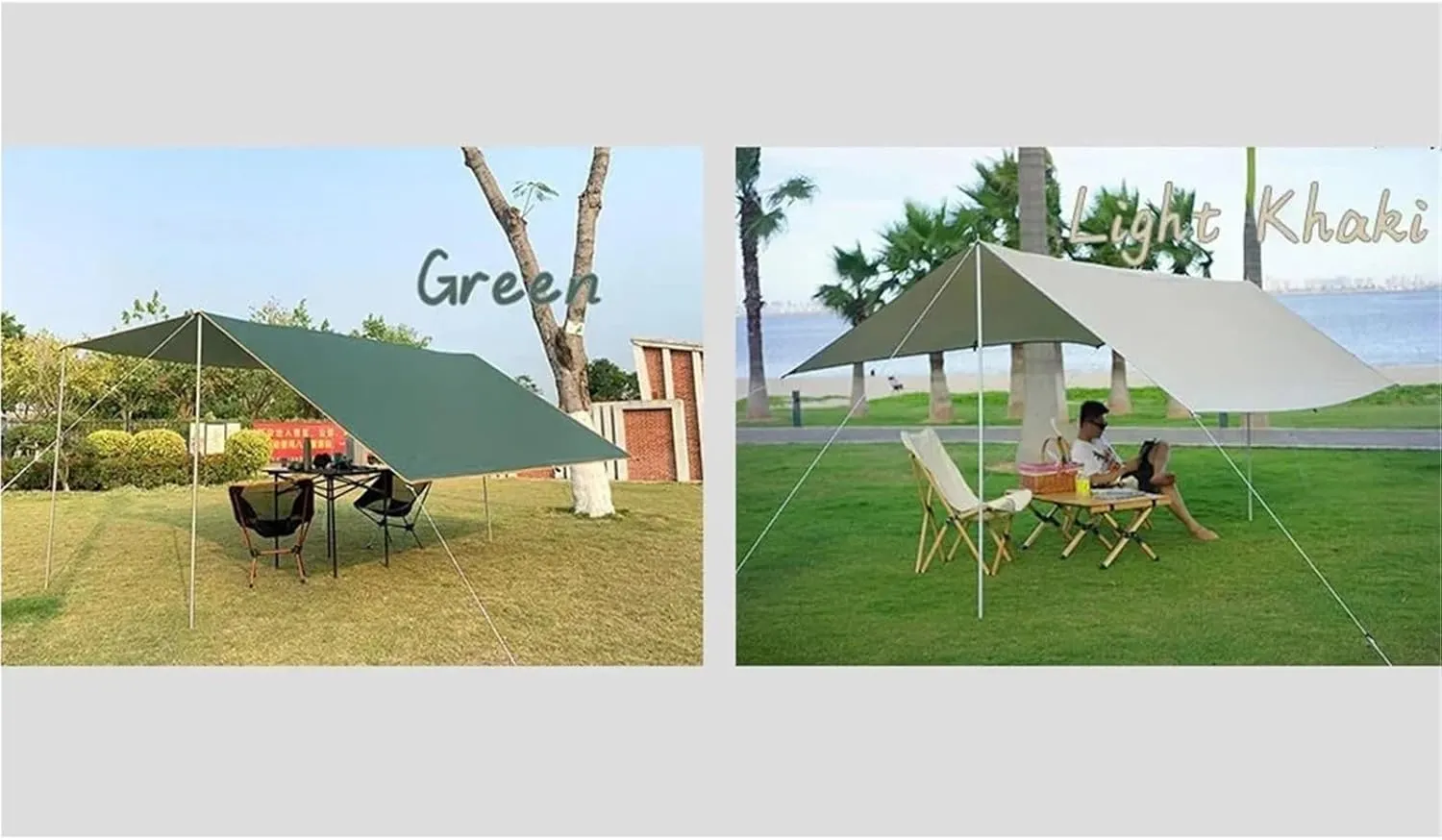 Tarp with Support Pole Rope Peg Waterproof Awning Tent Shade Garden Sunshade Outdoor Camping Sun Shelter for Outdoors, Picnic(Green,3x5m Iron Pole)