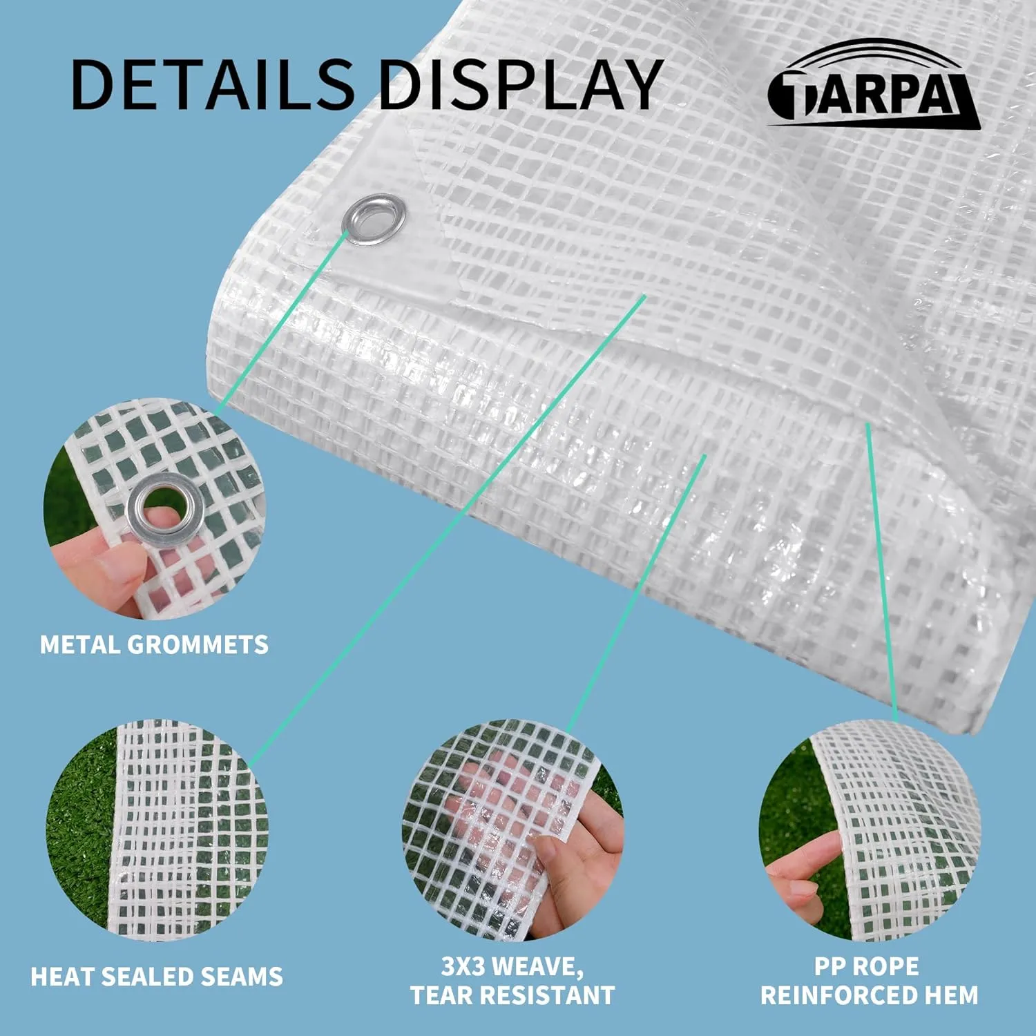 TARPAL 10'x12' Clear White Tarp Heavy Duty Waterproof 12mil with Grommets or Zip Ties for Large Greenhouses for Outdoors Garden,Farm,Chicken Coops