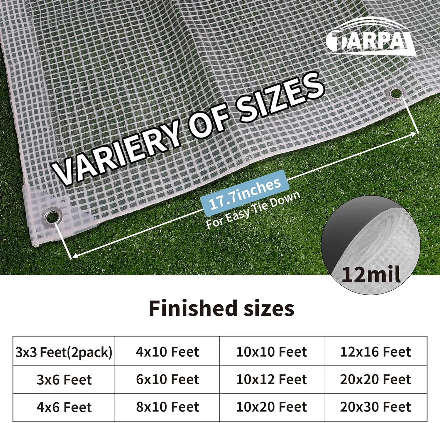 TARPAL 10'x12' Clear White Tarp Heavy Duty Waterproof 12mil with Grommets or Zip Ties for Large Greenhouses for Outdoors Garden,Farm,Chicken Coops