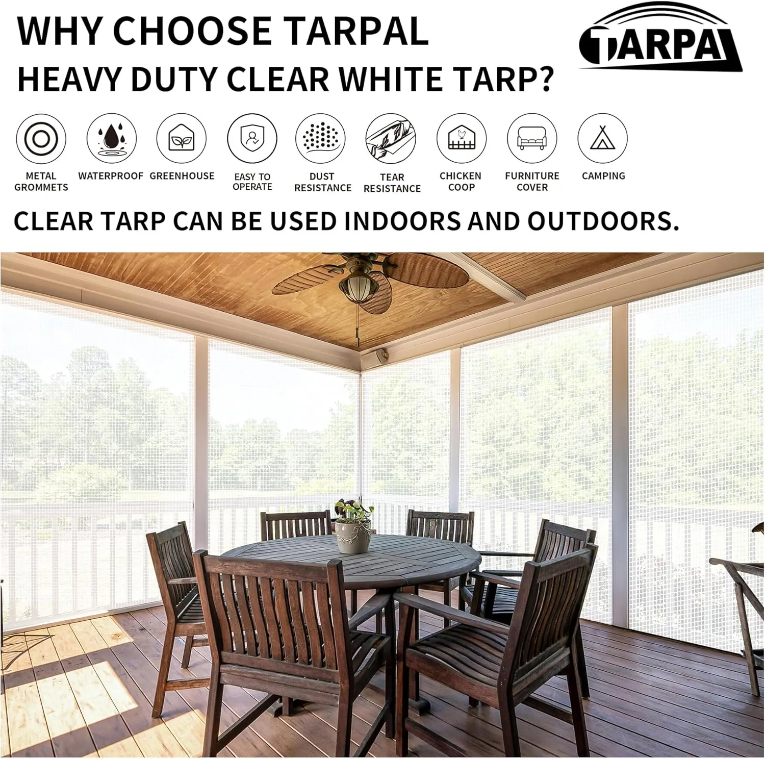 TARPAL 10'x12' Clear White Tarp Heavy Duty Waterproof 12mil with Grommets or Zip Ties for Large Greenhouses for Outdoors Garden,Farm,Chicken Coops