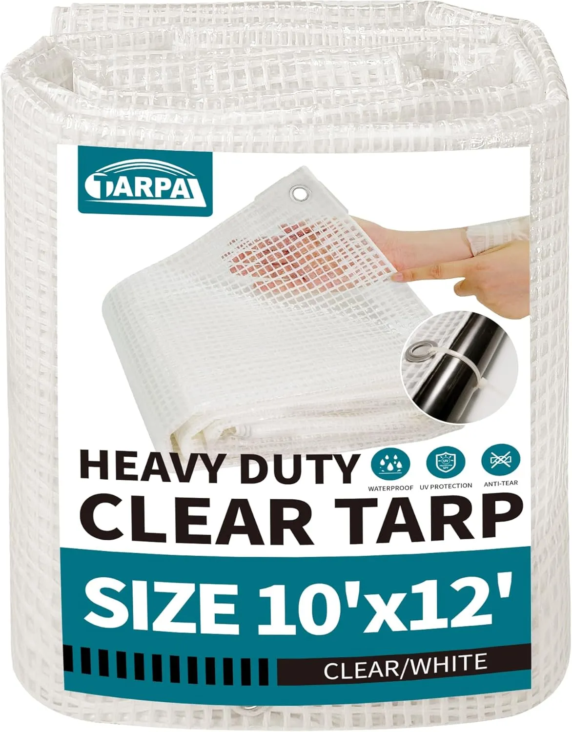 TARPAL 10'x12' Clear White Tarp Heavy Duty Waterproof 12mil with Grommets or Zip Ties for Large Greenhouses for Outdoors Garden,Farm,Chicken Coops
