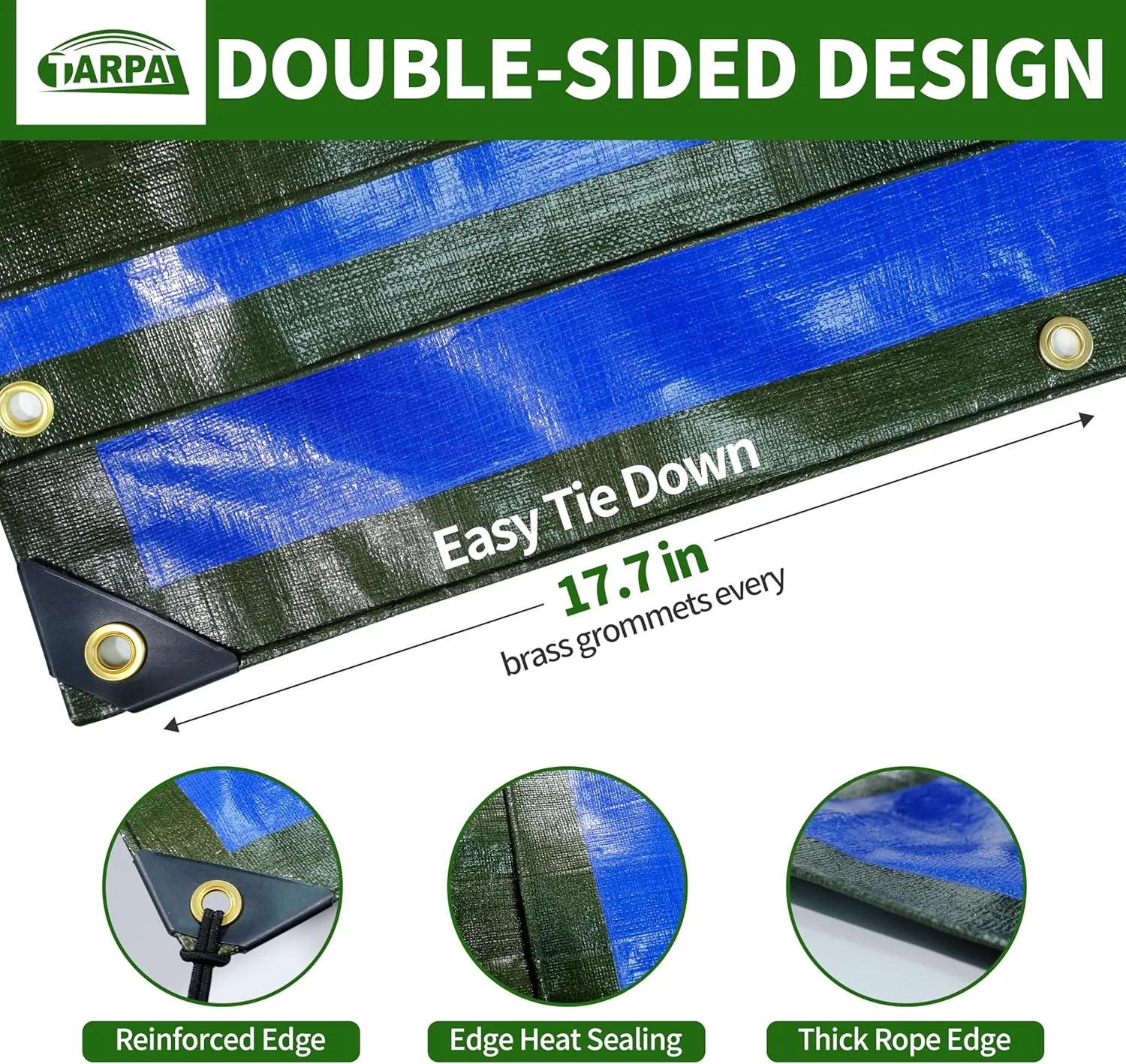 TARPAL Tarps 5x7 Feet Small Tarp 16mil Heavy Duty Tarp with Brass Grommets Every 17.7" Green Tarps UV Protection&Anti-Tear Cover for Firewood,Roof,Pool,Tarpaulin