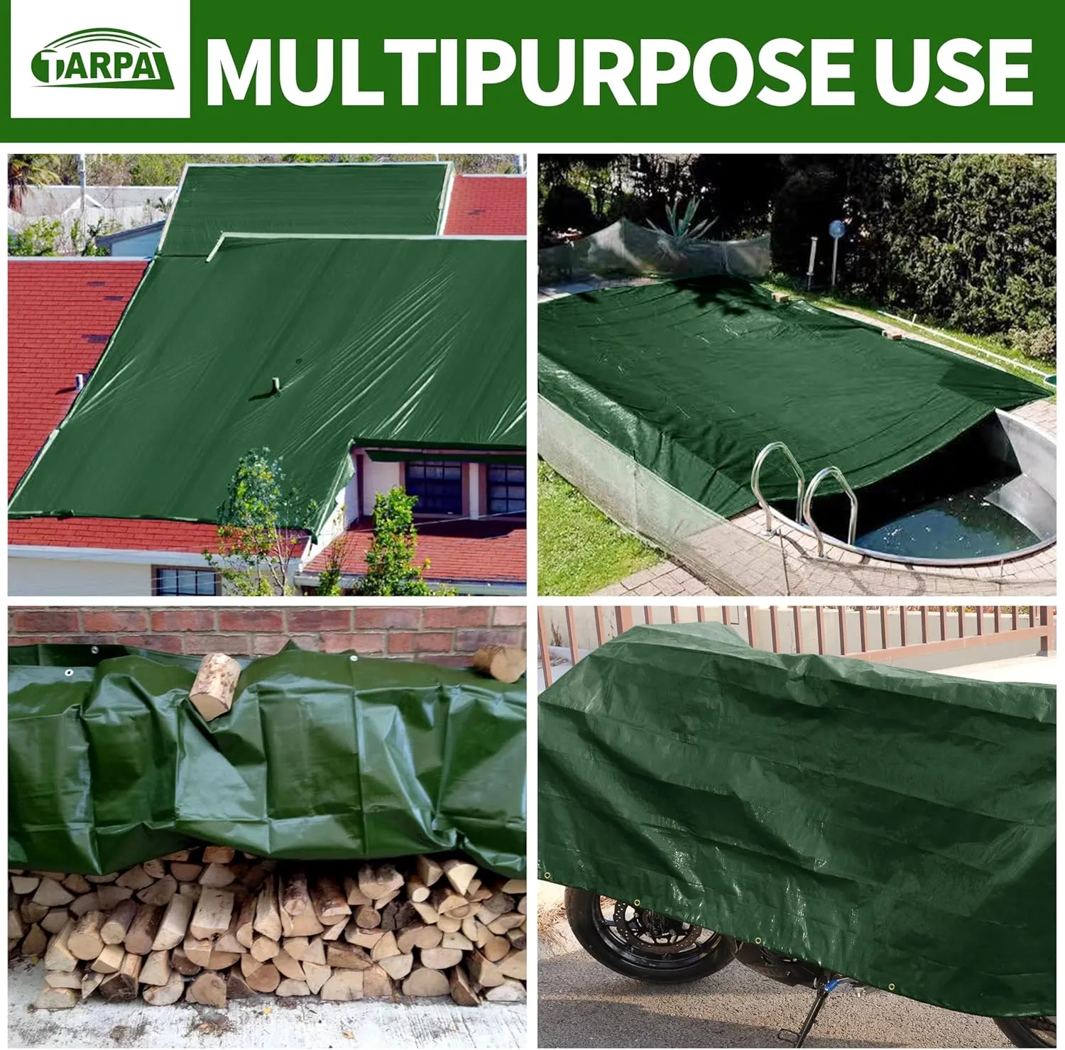TARPAL Tarps 5x7 Feet Small Tarp 16mil Heavy Duty Tarp with Brass Grommets Every 17.7" Green Tarps UV Protection&Anti-Tear Cover for Firewood,Roof,Pool,Tarpaulin