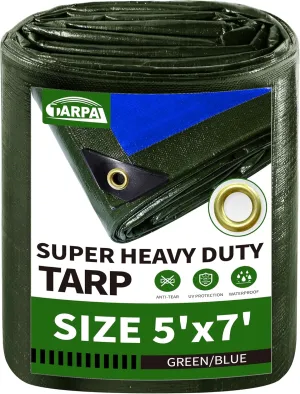 TARPAL Tarps 5x7 Feet Small Tarp 16mil Heavy Duty Tarp with Brass Grommets Every 17.7" Green Tarps UV Protection&Anti-Tear Cover for Firewood,Roof,Pool,Tarpaulin