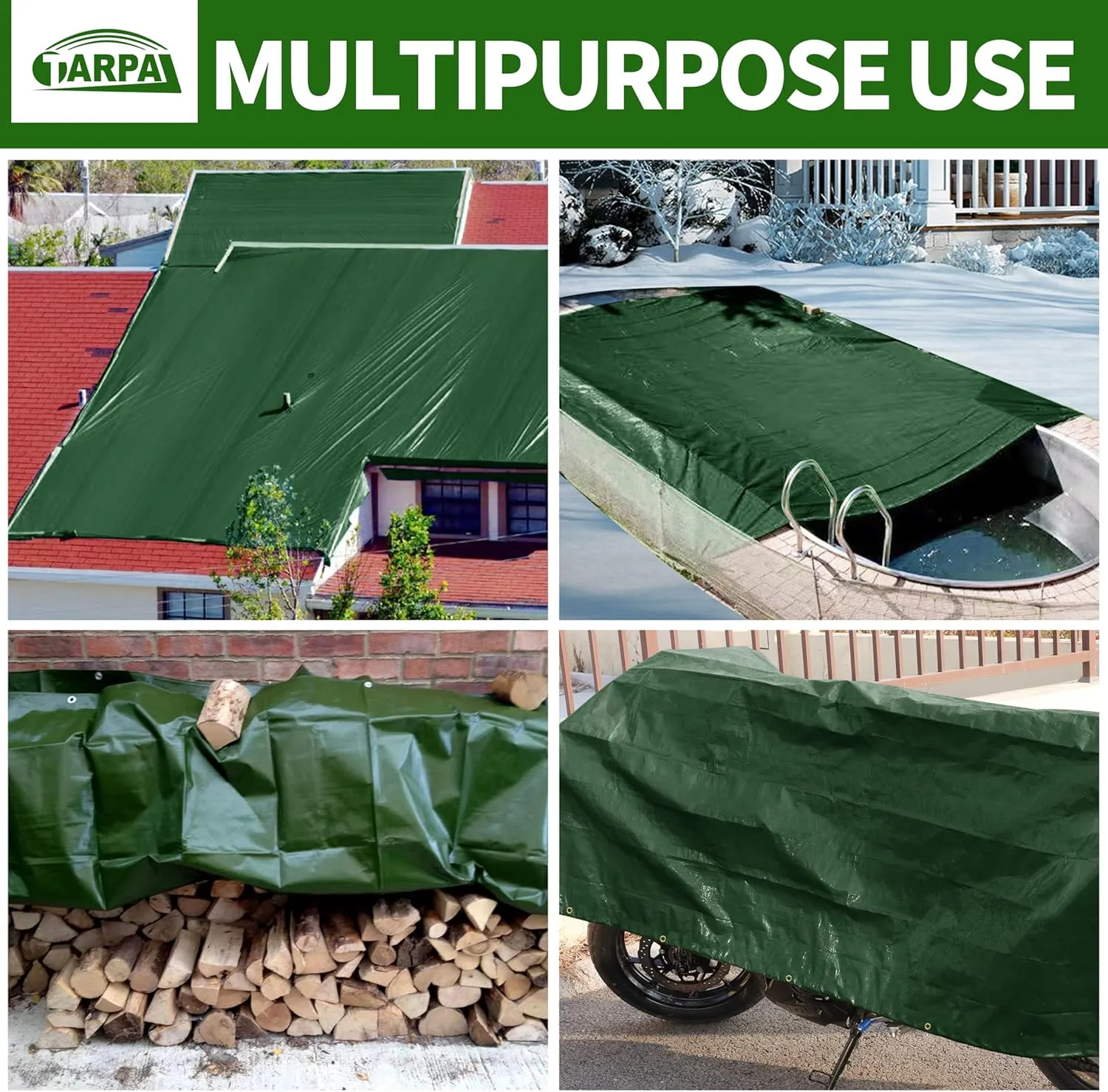 TARPAL Tarps 6x12 Feet Large Tarp 16mil Heavy Duty Tarp with Brass Grommets Every 17.7" Green Tarps UV Protection&Anti-Tear Cover for Firewood,Roof,Pool,Tarpaulin