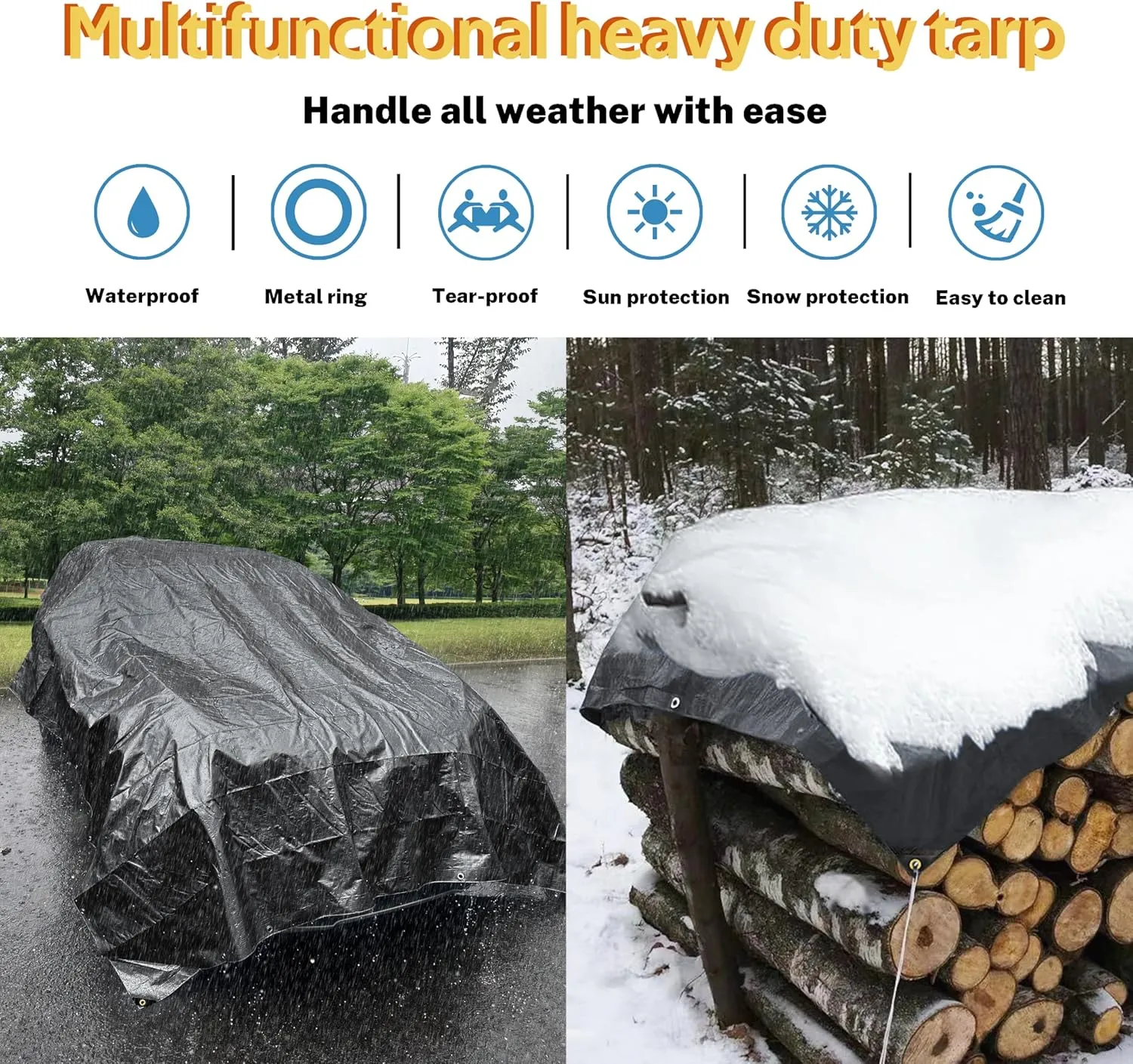 TARPAL Waterproof tarp 6x8（2Pack） Black Heavy Duty tarp 14mil polyethylene tarps Multifunctional Tarpaulin，Snow or UV Protection,Suitable for Outdoor Furniture, awnings,Roofs,Tents tarp Cover