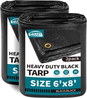 TARPAL Waterproof tarp 6x8（2Pack） Black Heavy Duty tarp 14mil polyethylene tarps Multifunctional Tarpaulin，Snow or UV Protection,Suitable for Outdoor Furniture, awnings,Roofs,Tents tarp Cover