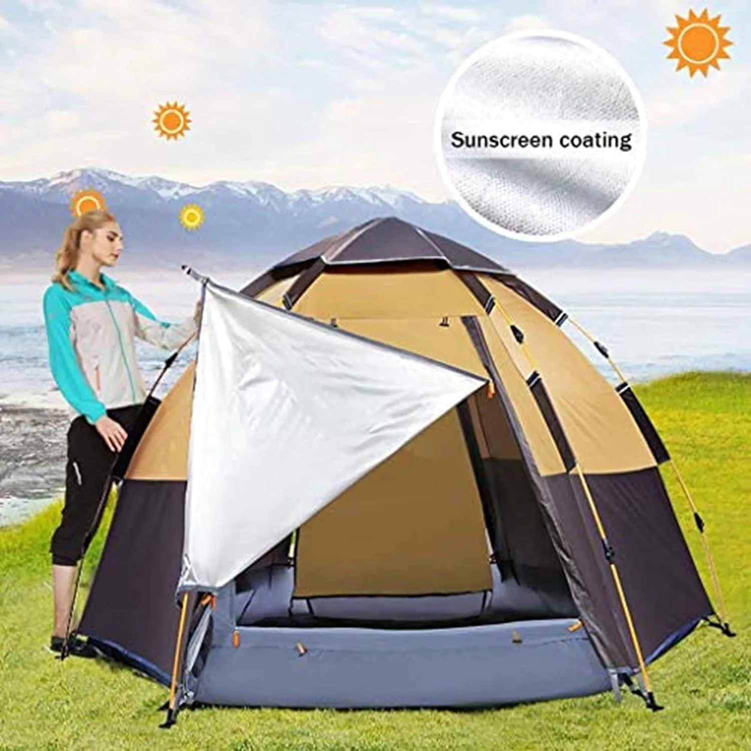 Tarpaulin Shade Cloth Rainproof Cloth Tent Automatic Opening Hexangular Hydraulic Tent - Ultra Large Waterproof Dome Tent- Uv Protected Family Camping Tents Green (Color : A, Size : Large)
