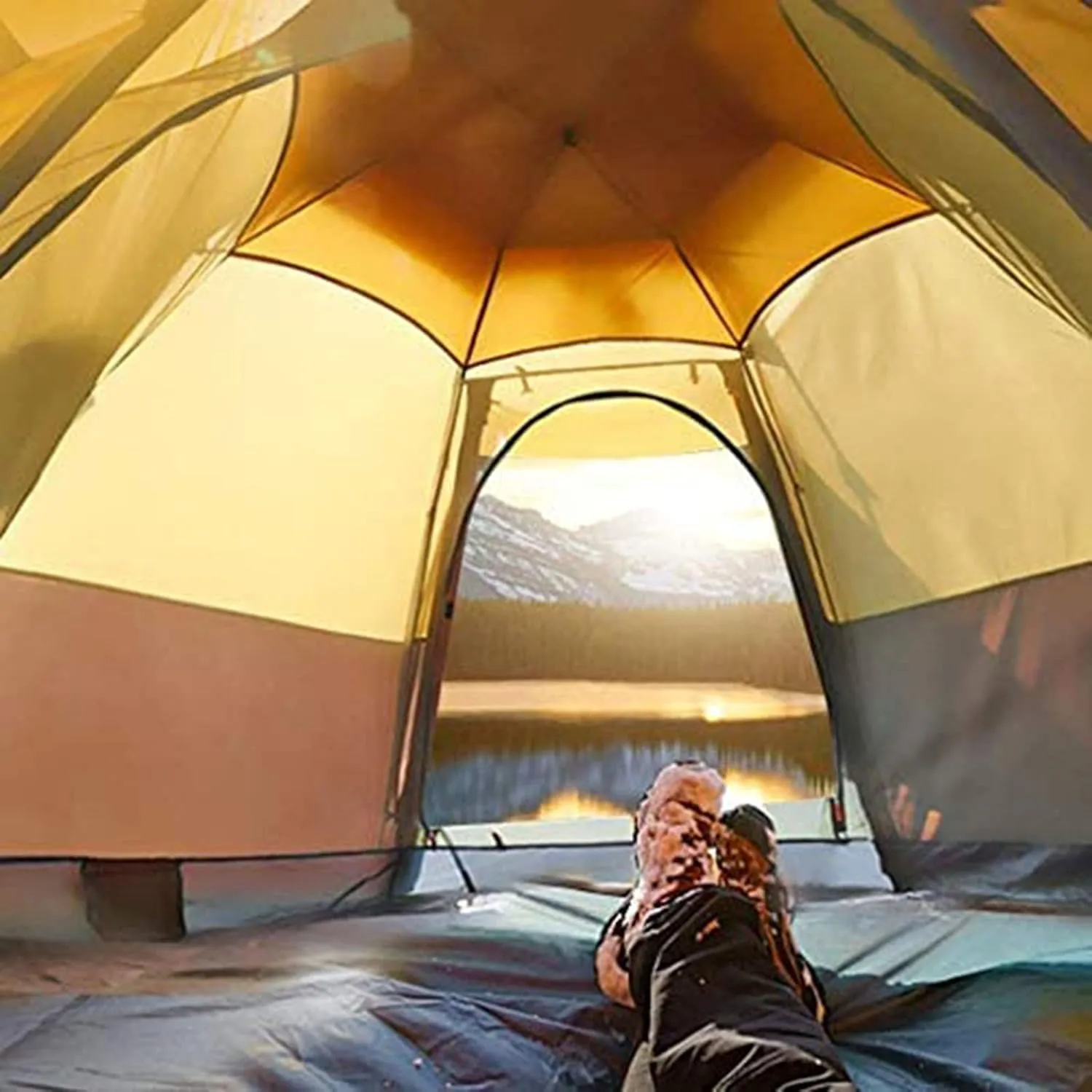 Tarpaulin Shade Cloth Rainproof Cloth Tent Automatic Opening Hexangular Hydraulic Tent - Ultra Large Waterproof Dome Tent- Uv Protected Family Camping Tents Green (Color : A, Size : Large)