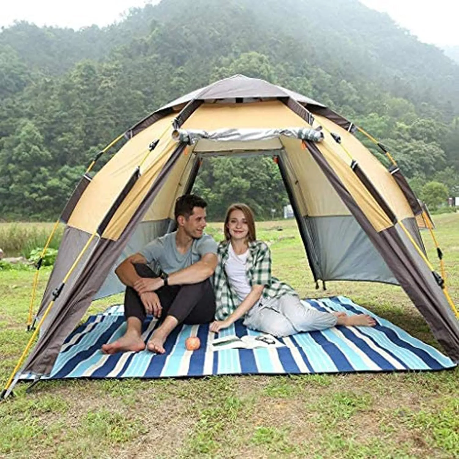 Tarpaulin Shade Cloth Rainproof Cloth Tent Automatic Opening Hexangular Hydraulic Tent - Ultra Large Waterproof Dome Tent- Uv Protected Family Camping Tents Green (Color : A, Size : Large)