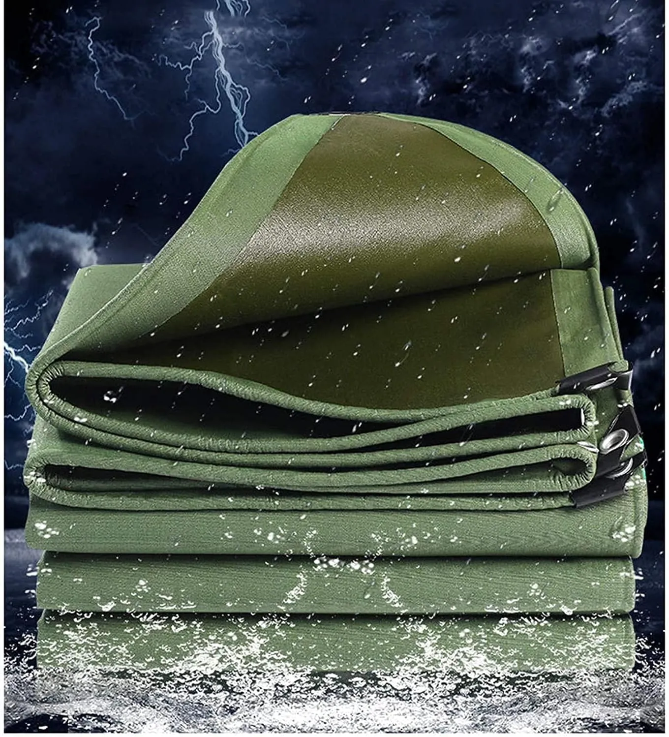 Tarpaulin, Waterproof Heavy-Duty Green Tarp Sheet Premium Quality-Canvas，for Outdoor Camping Truck Car, Double Side Army Green,6x12m