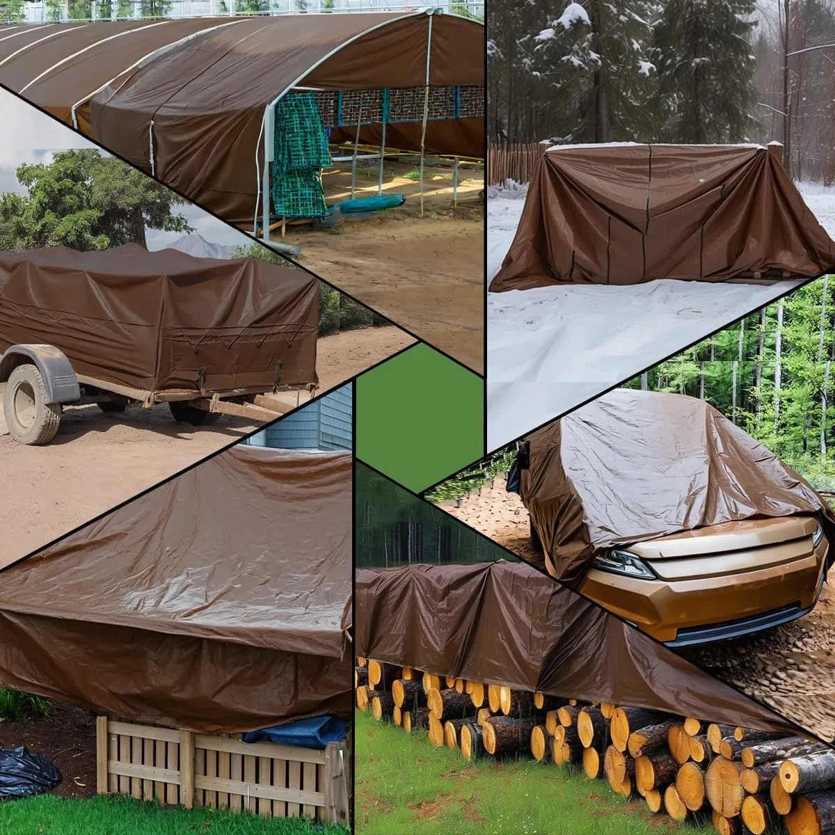Tarps Heavy Duty Waterproof 12x12ft, 16Mil Poly Tarps with Grommets, UV Resistant, Brown Multipurpose Tarpaulin with Reinforced Edges, Camping, Outdoor Coverings