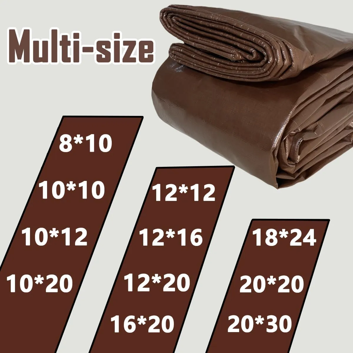 Tarps Heavy Duty Waterproof 12x12ft, 16Mil Poly Tarps with Grommets, UV Resistant, Brown Multipurpose Tarpaulin with Reinforced Edges, Camping, Outdoor Coverings