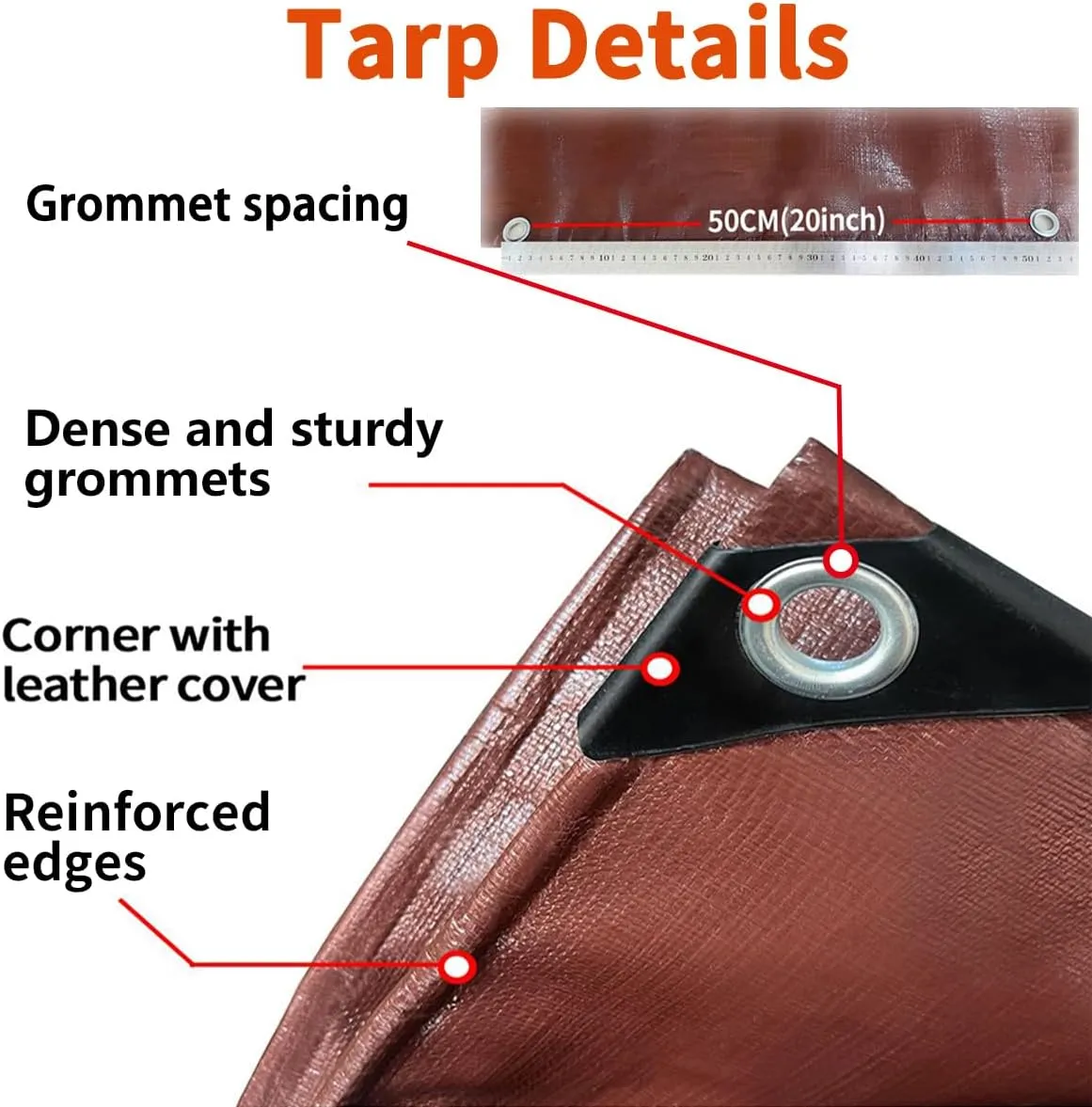 Tarps Heavy Duty Waterproof 12x12ft, 16Mil Poly Tarps with Grommets, UV Resistant, Brown Multipurpose Tarpaulin with Reinforced Edges, Camping, Outdoor Coverings