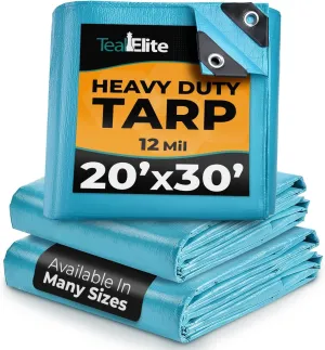 Tarps Heavy Duty Waterproof 20x30-12 mil Thick Camping Tent - Blue Tarp 20x30 UV Resistant, Rip & Tear Proof with Metal Grommets – Multipurpose Use for Camping, Tent, Boat, RV, Car, & Pool Cover