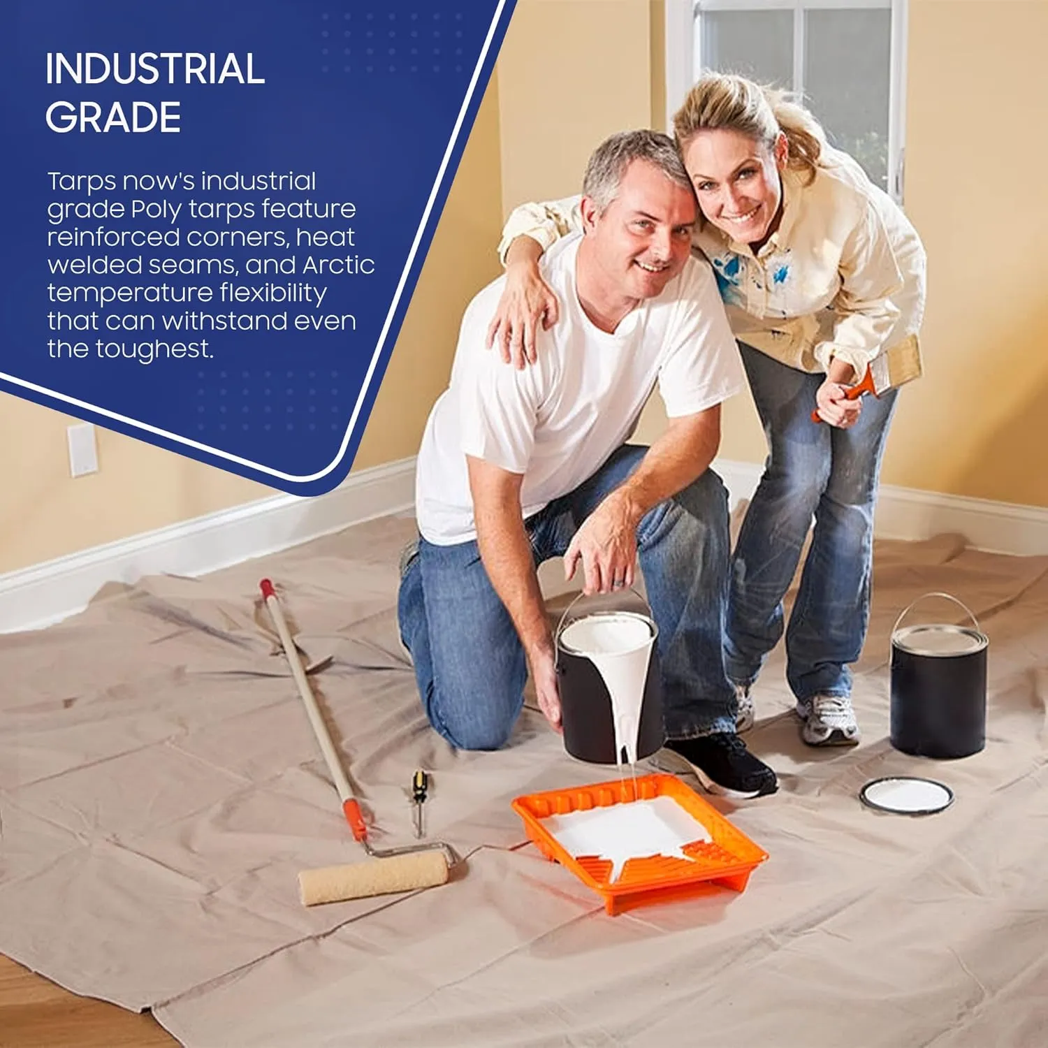 Tarps Now 10x10 Feet Poly Tarp |12 MIL Heavy Duty Waterproof Cover |Rip and Tear Proof Plastic Tarp with Rustproof Aluminum Grommets & Reinforced Edges |Ideal for Roof Repairs, Landscaping-Tan