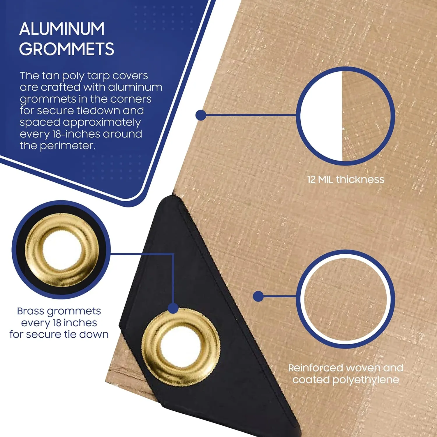 Tarps Now 10x10 Feet Poly Tarp |12 MIL Heavy Duty Waterproof Cover |Rip and Tear Proof Plastic Tarp with Rustproof Aluminum Grommets & Reinforced Edges |Ideal for Roof Repairs, Landscaping-Tan