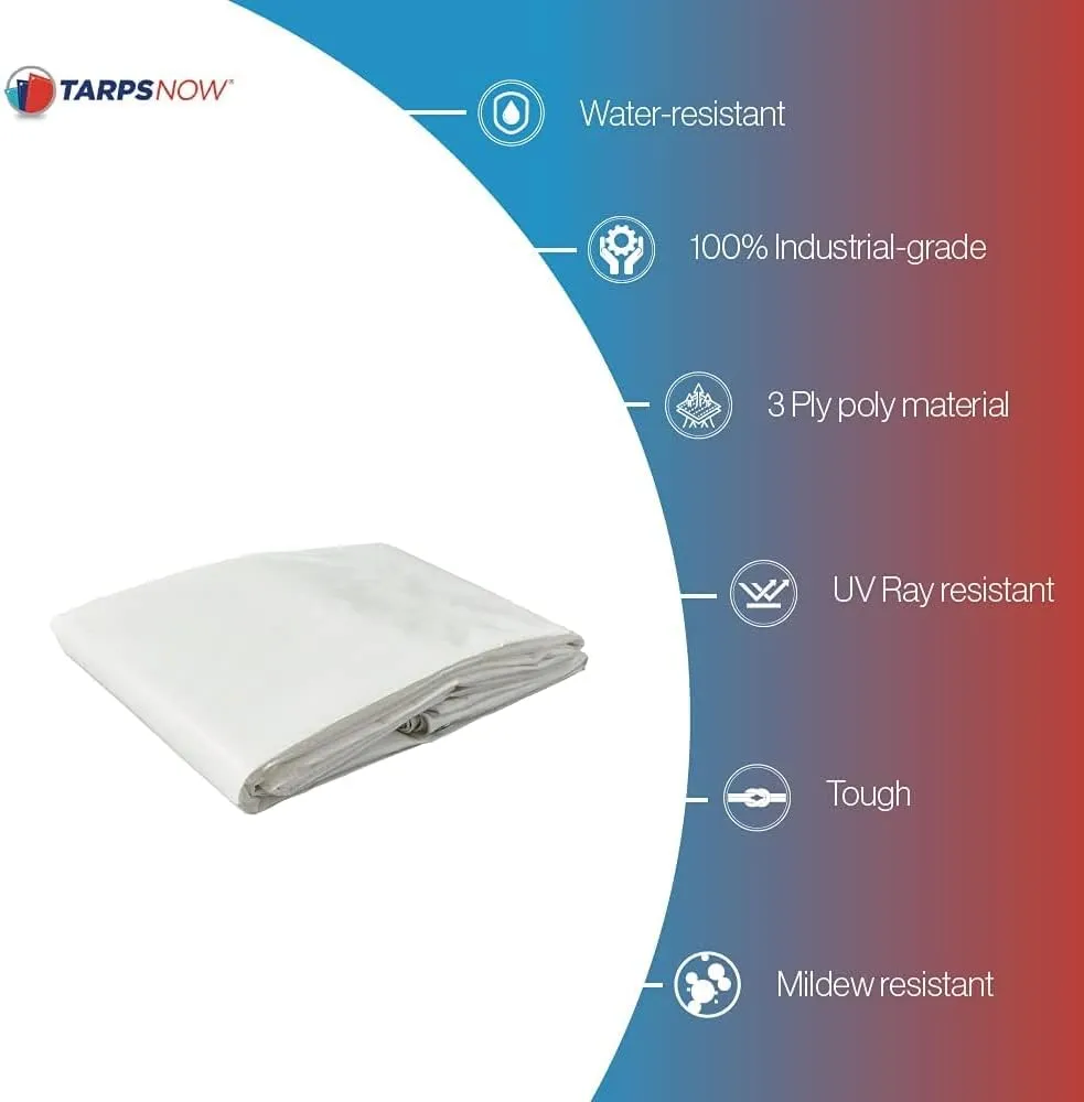 Tarps Now 10x10 Feet Poly Tarp |12 MIL Heavy Duty Waterproof Cover |Rip and Tear Proof Plastic Tarp with Rustproof Aluminum Grommets & Reinforced Edges |Ideal for Roof Repairs, Landscaping-White